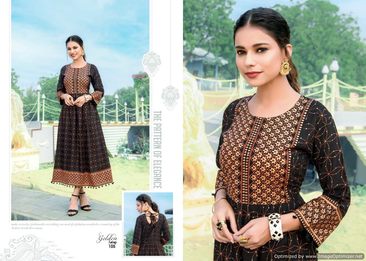 Golden Group Fancy Ethnic Wear Rayon Printed Designer Anarkali Kurti Collection